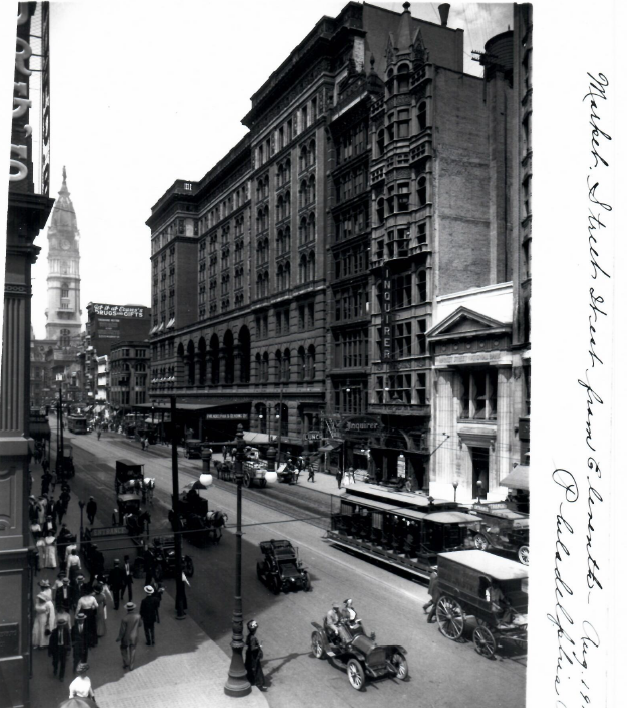 Phila. & Reading Terminal 1911 on Market St looking west - Note Phila Inquirer Building